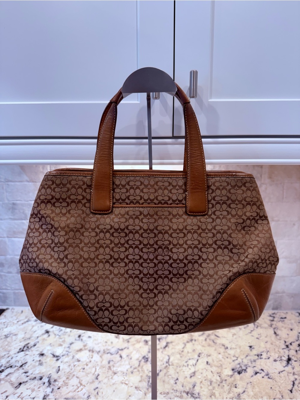 Coach EUC Vintage 2002 Brown & Tan Signature Satchel w/Leather Trim